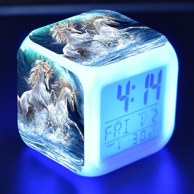 Verfärbung Einhorn Wecker Kreative Nachtlicht Led Digital Wecker Student Schreibtisch Uhr kinder Geschenke