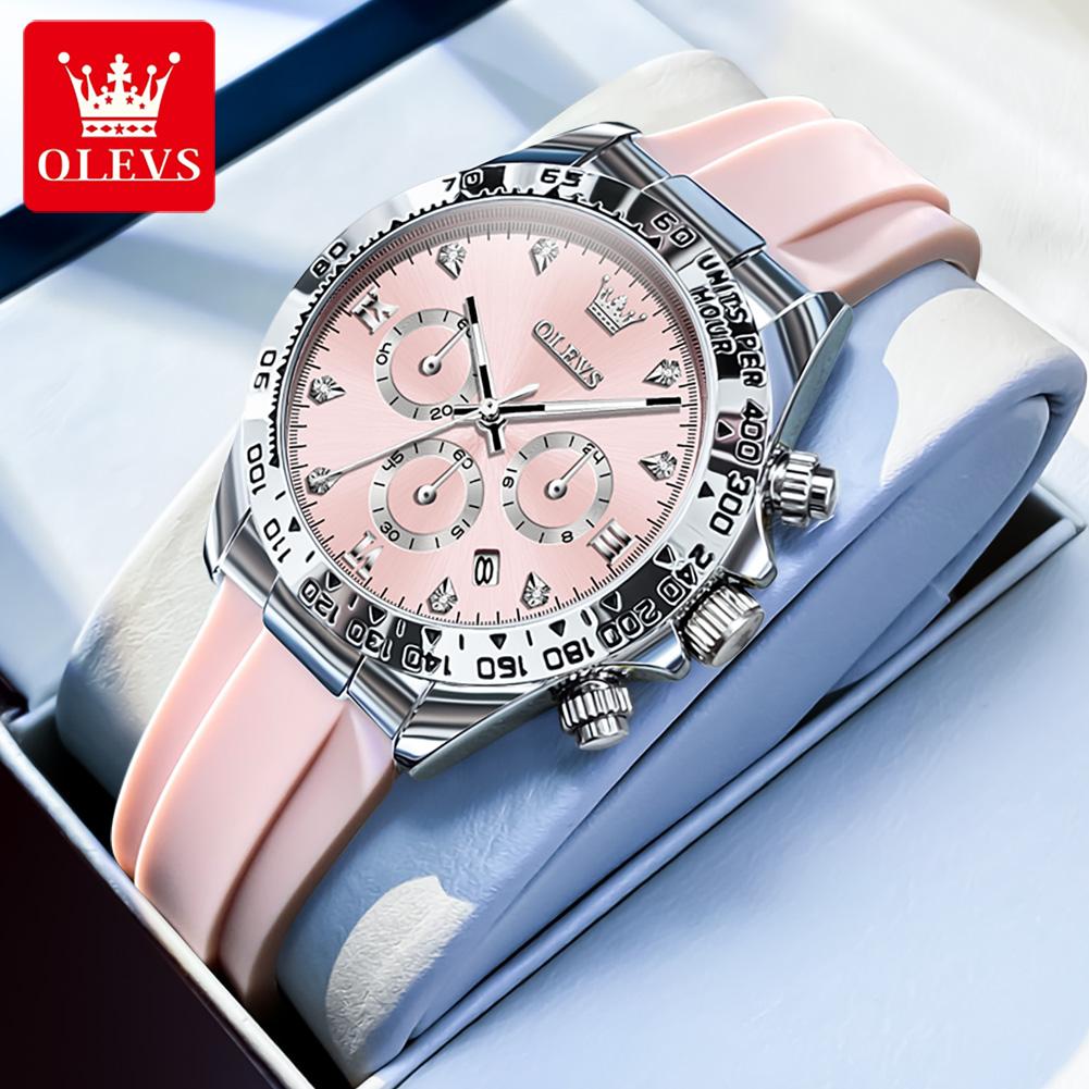 OLEVS Damenuhr Silikonarmband Luxusmarke Original Quarzwerk für Damen Automatisches Datum Wasserdicht Chronograph Damenuhr