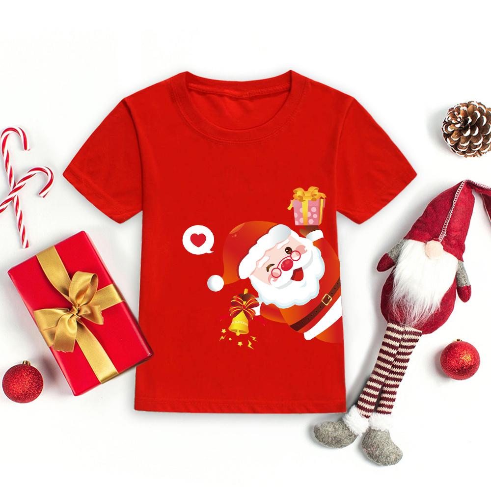 Frohe Weihnachten Weihnachtsmann Kinder T-Shirt Mode Kinderkleidung Jungen Mädchen Kurzarm T-Shirt Kinder Weihnachten Feiertag T-Shirts 140 rot