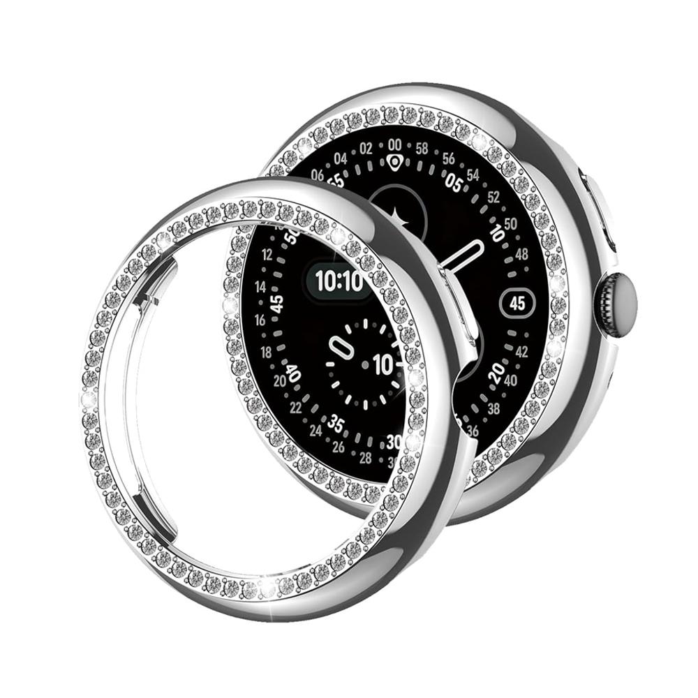 Bling Diamant Hülle für Google Pixel Watch 4 45mm 41mm Schutz Hülle Glitzer Hart-PC Abdeckung Stoßstange für Google Watch 4 Hülle Zubehör Pixel Watch 4 45mm silber