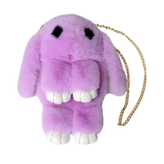 Cartoon-Hasenförmige Umhängetasche Pelz-Hase Weiche Kunstleder-Schultertasche Flauschiger Niedlicher Hasen-Gurt licht lila