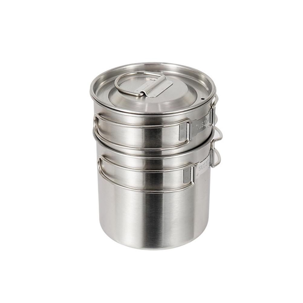 2 Stück Camping Kochgeschirr Kochset Outdoor Edelstahl Camping Töpfe Tasse Becher für Rucksacktouren Wandern Picknick