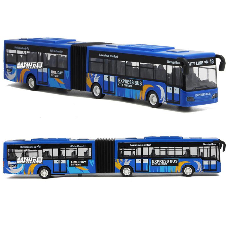 1/80 Stadtbus-Spielzeug, Rückzugfahrzeuge aus Druckgusslegierung, elektrischer Metro-Gelenkbus, Geräusche und Lichter, Modellautos, Spielzeug, pädagogisches Geschenk für Kinder 1/80-Size:28*5*5cm blau