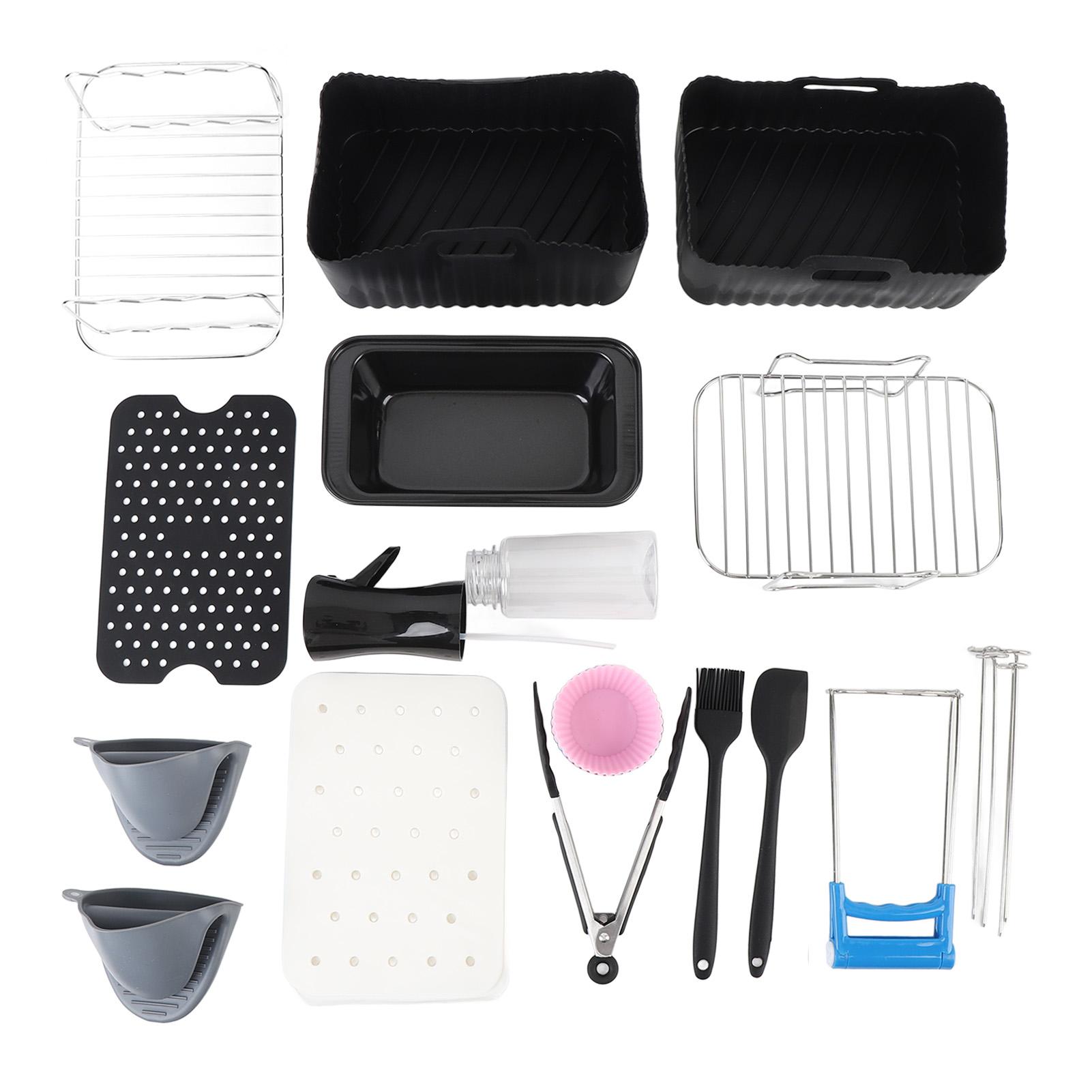 Fritteusen-Zubehör-Set, Grillrost mit Spießeinlagen, Silikonbürste, Lebensmittelzange, Fritteuse, Kuchenform