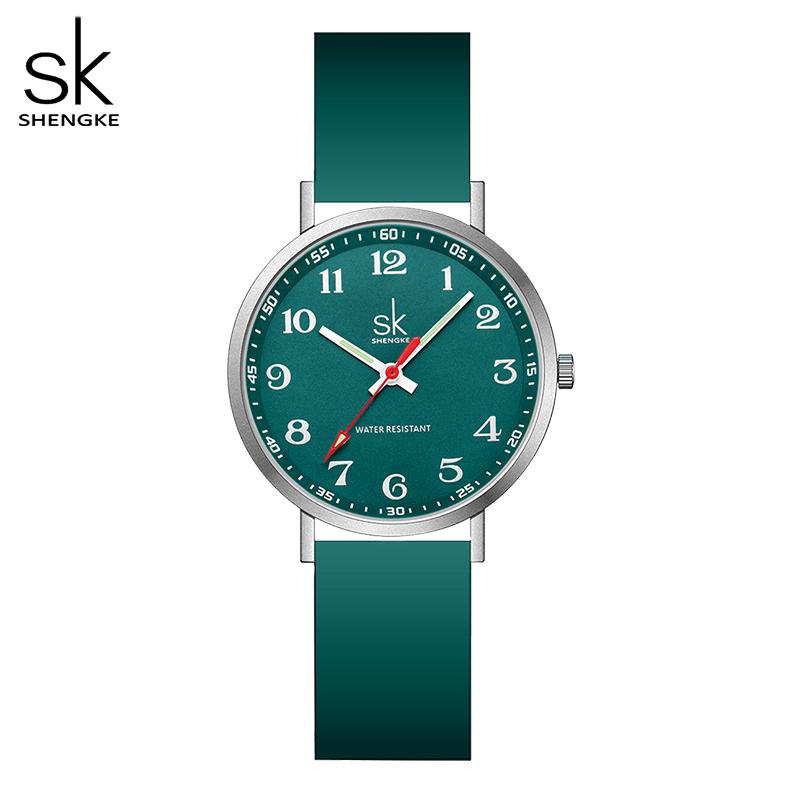 SHENGKE Sport Frauen Silikon Armband Uhren Neue Design Für Frau SK Quarz Armbanduhren Original Damen Uhr grün