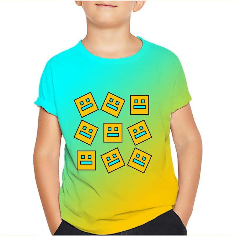 Angry Geometry Dash T-Shirt Tops für Kinderkleidung Sommer Casual Kinder T-Shirts Mädchen Jungen Kinder Cartoon T-Shirts 100 braun