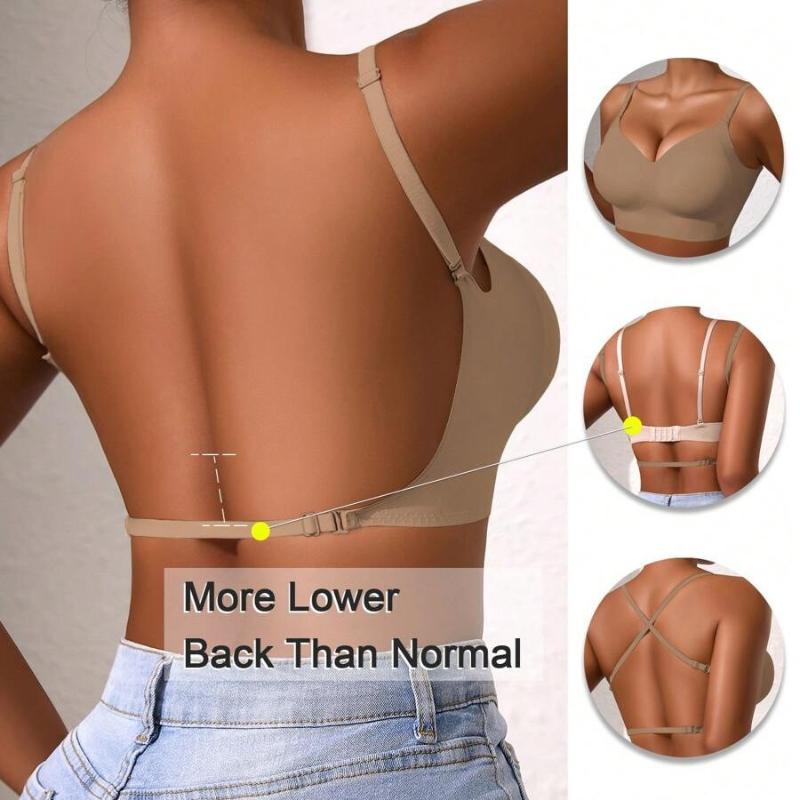 Damen 3-Wege-Wandelbarer kabelloser BH, Nahtloses Push-Up-Bralette mit niedrigem Rücken und verstellbaren Trägern, Herausnehmbare Polster für rückenfreie Kleider 2XL kaffeebraun