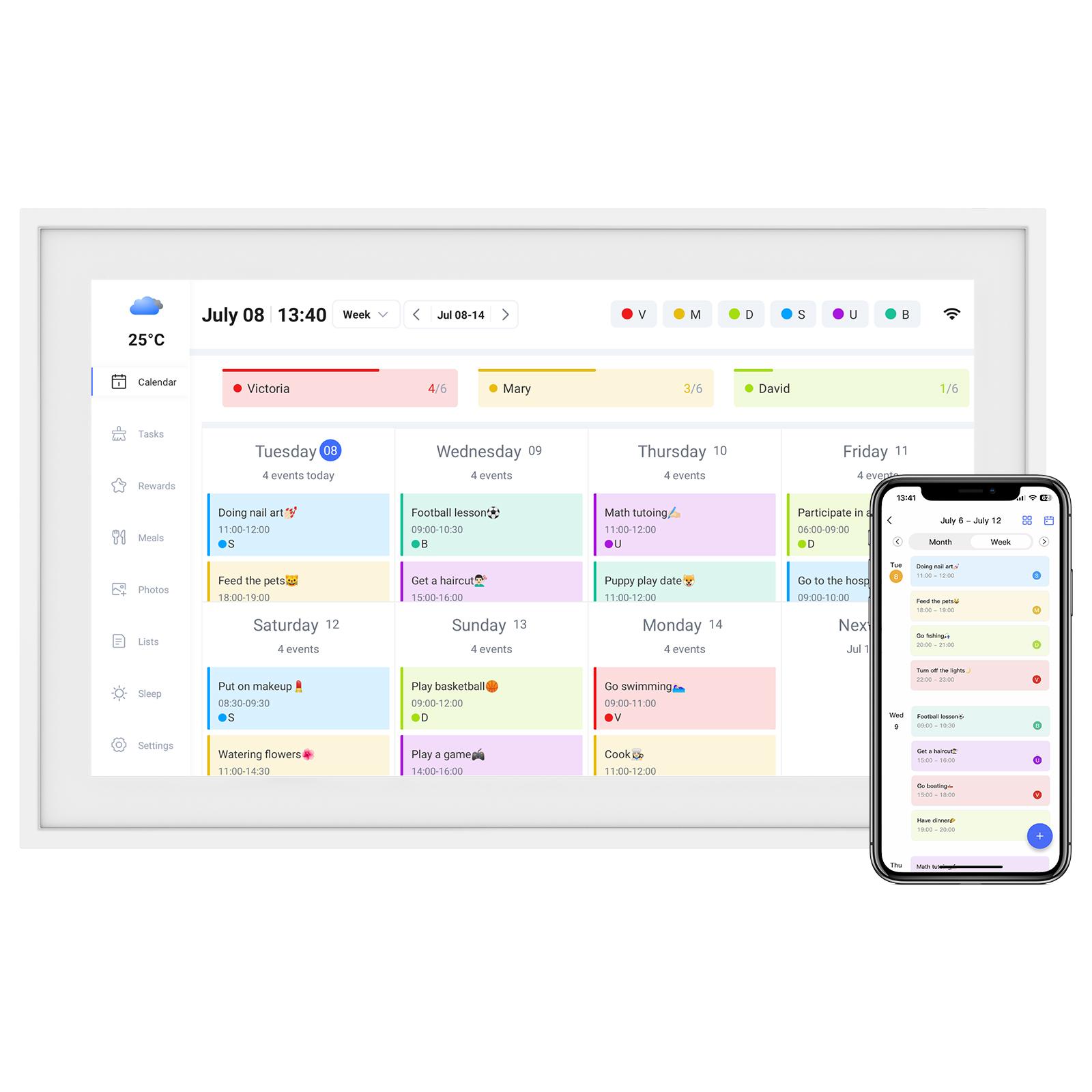 TABWEE Digitaler Kalender P15 15,6 Zoll Wandmontage Touchscreen Kalender-App Synchronisierung Liste Notizblock Familienkalender Elektronischer Wandkalender weiß
