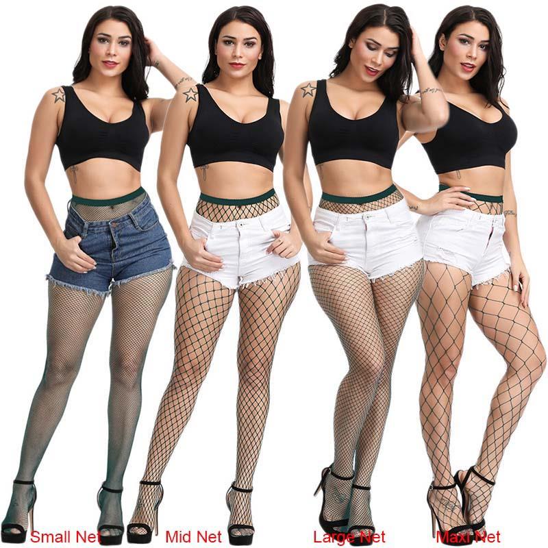 Lange sexy Netzstrümpfe für Damen, Fischnetz-Strumpfhose, Netz-Nylon-Strumpfhose, Dessous, Haut, Oberschenkelhohe Strümpfe Small Net dunkelgrüne