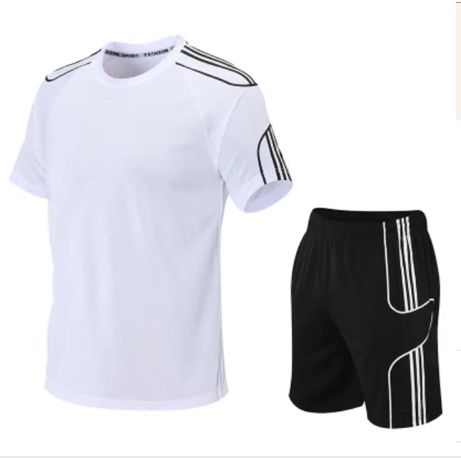 Trainingsanzug Herren Set Herren 2 Stück Sets Sommer Freizeitkleidung Fitness Trainingsanzüge Set XXL milch-weiße