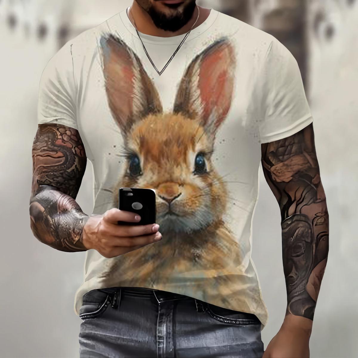 Herren T-Shirt mit Druck 3D Kaninchen Print T-Shirts Tops Mode Herren Tiermuster T-Shirt Übergroße Streetwear O-Ausschnitt Mode 6XL