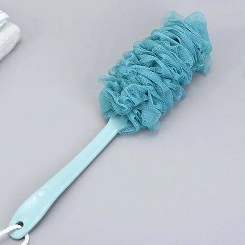 Zuhause Badezimmer Langer Griff Duschbürste Rücken Bad Duschschrubber Körper Weiches Netz Peeling Puderquaste Reinigen Eigene Bad Rückenbürste Werkzeug blau