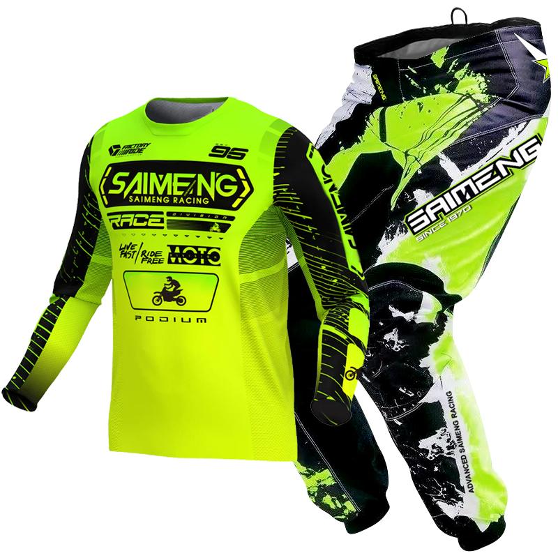 Motocross Kinder Set Motorrad Trikot und Hose Kinderkleidung großer Junge Mädchen Jugend MX Ausrüstungsset Rennanzug YXL-26 (30-36KG) weiß/grün