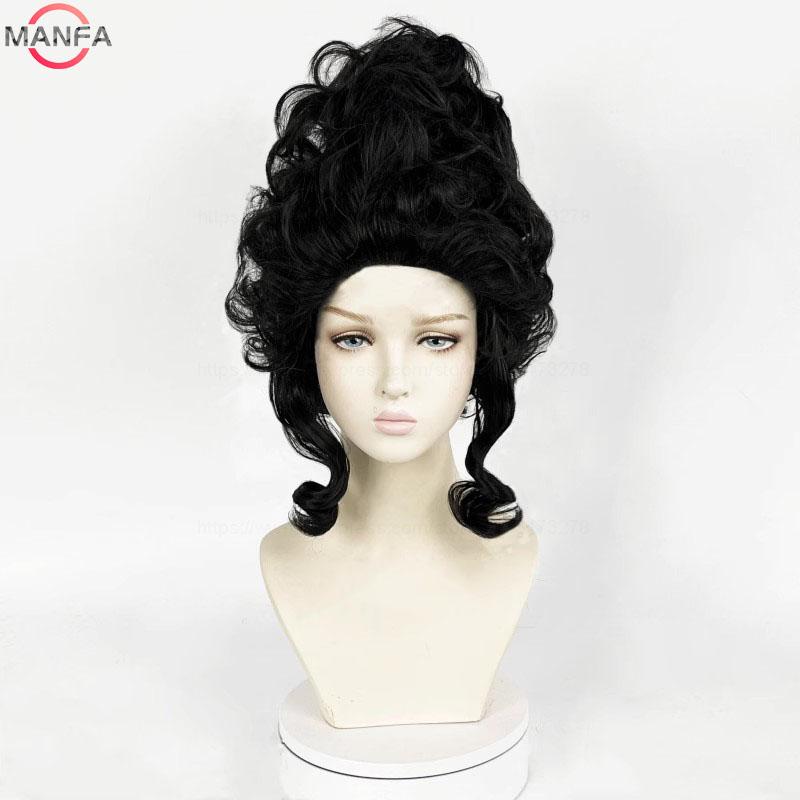 Marie Antoinette Cosplay Perücken Prinzessin Mittel Lockig Hitzebeständige Synthetische Haarperücke + Perückenkappe schwarz