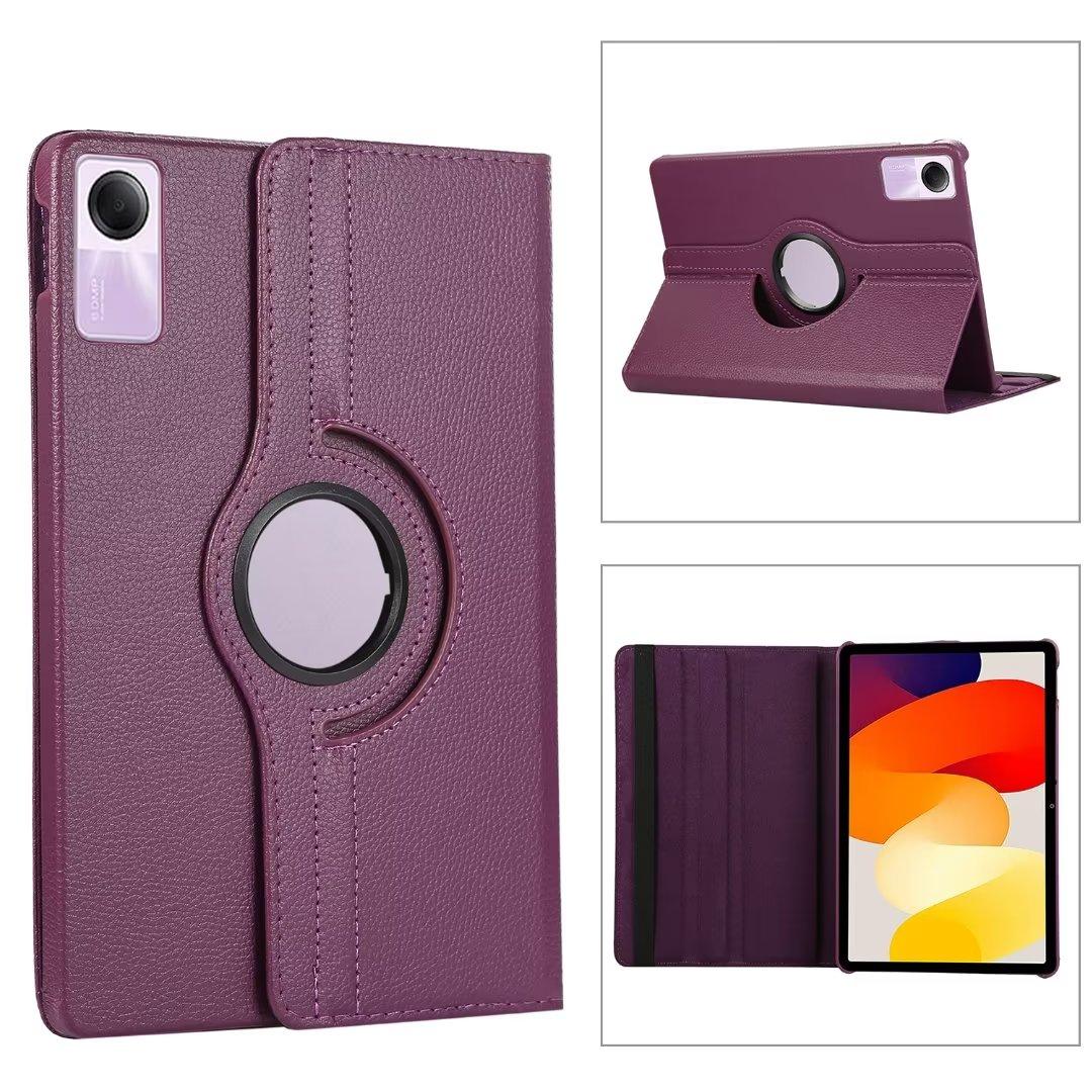 Rotierende Tablet-Hülle für Xiaomi Redmi Pad SE 2023 Xiaomi Pad 6 5 Pro 11 Zoll Abdeckung für Pad 5 12,4 Zoll Ständer PU-Lederschale Pad 5 Pro 12.4 violett