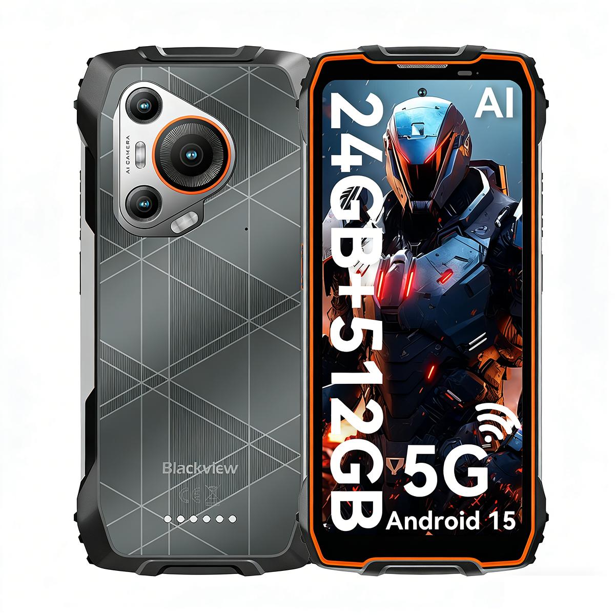 Blackview BL7000 5G 8GB 256GB Android 15 Robustes Smartphone 6,78 Zoll 120HZ Mobiltelefon 7500mAh with a charging base orange