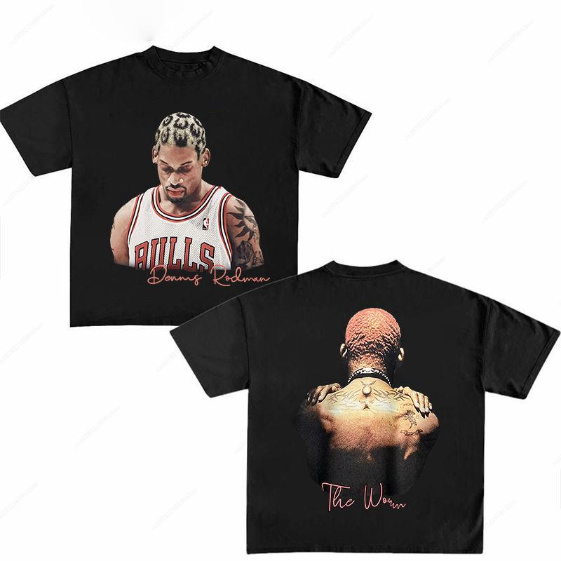 Hochwertige Herren T-Shirts Rodman Print Baumwolle Rundhals Kurzarm Hip Hop Mode Streetwear Herren Oversized T-Shirts T-Shirt 2025 S