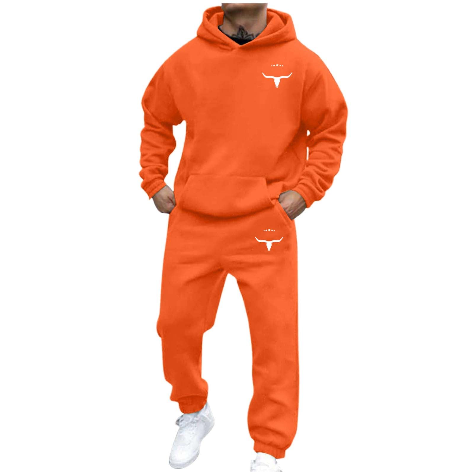 Herren Casual und personalisiert bedrucktes Langarm-Kapuzensweatshirt, Herren Sport-Sweatshirt und Sweatpants zweiteiliges Set XL orange