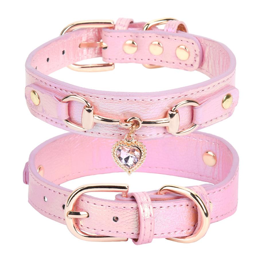 Glänzendes Strass-Haustierhalsband Liebes-Schmuck Hundehalsband Bequemes Leder-Hundehalsband Verstellbar (Pink,XS(old)) rosa