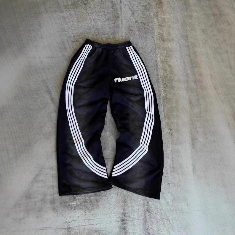 RogueWave Weitbeinige Gestreifte Hose Y2K Herren Damen Lässig Streetwear Alltag Sport Hose Gothic Punk Hip Hop Street Locker Elastischer Bund Hose S schwarz