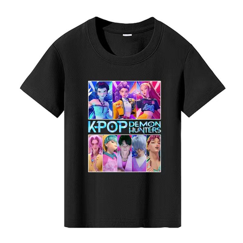 Kinderkleidung KPop Dämonenjäger Saja Jungen Weich Jungen Mädchen T-Shirt Sommermode Cooles Kinder T-Shirt Cosplay Kostüm 160cm schwarz