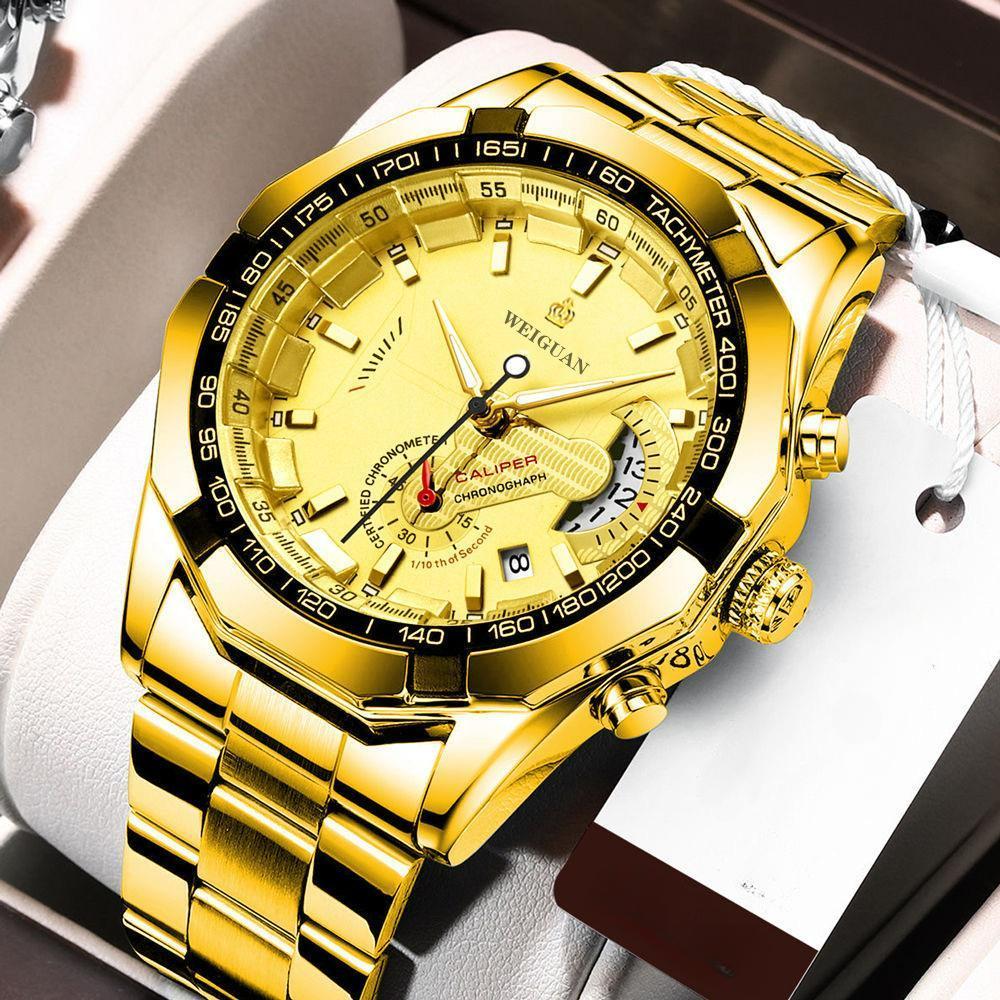 Mode Automatische Uhr Herren Kalender Wasserdicht Leuchtende Nicht-mechanische Uhr Großes Zifferblatt gold