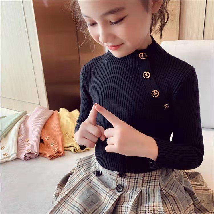 Mode Frühling Mädchen Pullover Strick Pullover Tops Rollkragen Mädchen Pullover 2-14 Jahre Kinder Kleidung Warme Kinder Pullover 150 schwarz