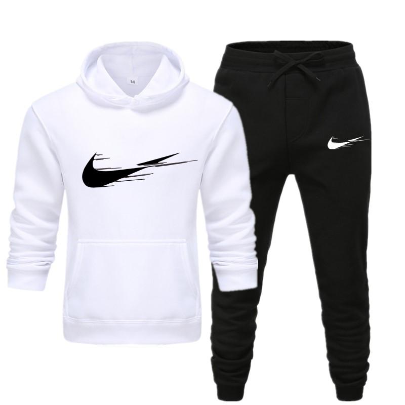 khaki Herren/Damen Sportbekleidung Sets Frühling Herbst Marke Kapuzenpullover Lässiger Trainingsanzug Herren 2-teilig Hoodies + Hosen Herrenbekleidung S weiß