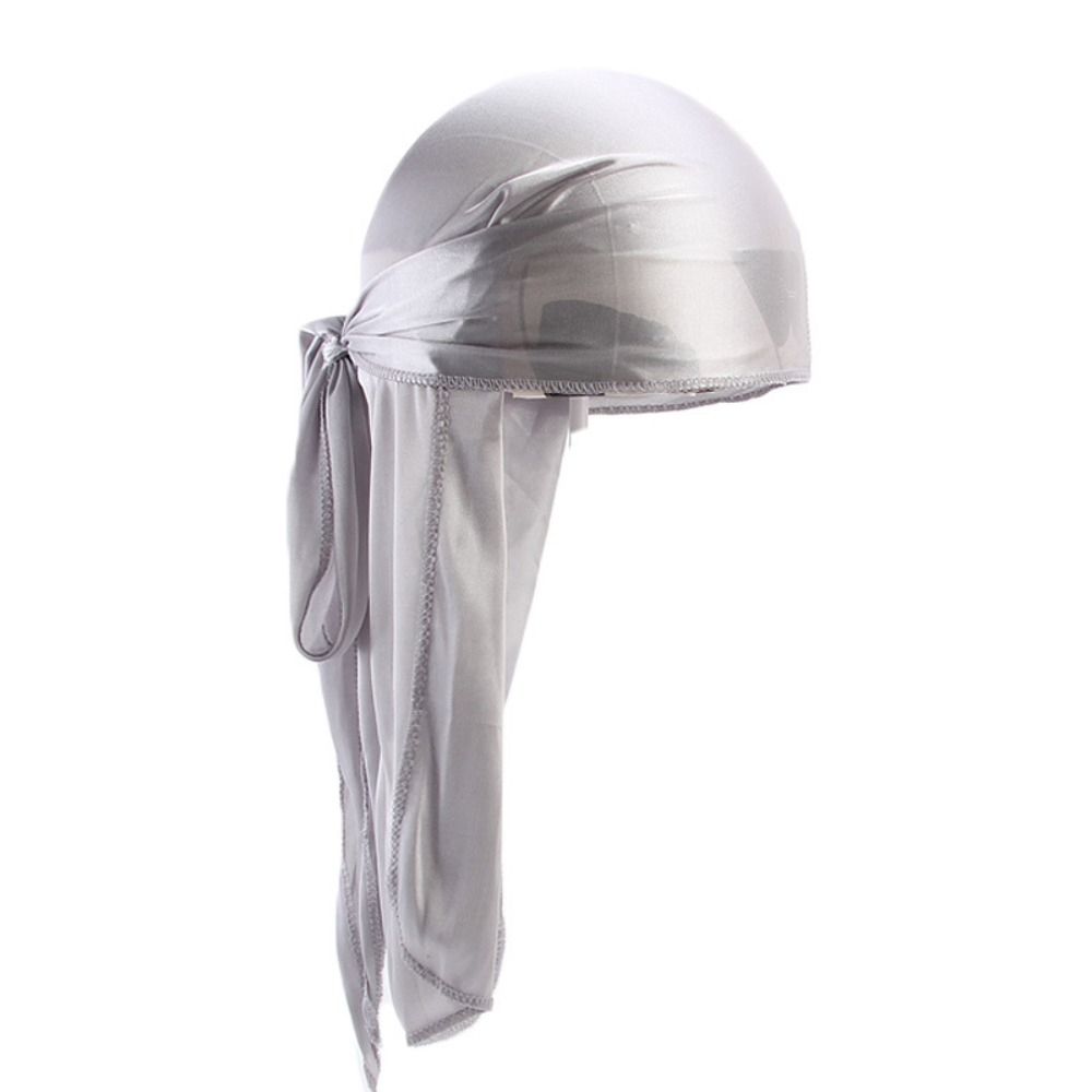 Verstellbarer Seiden-Durag Elastischer Turban Hijab Mode Piratenhut Herren Damen grau