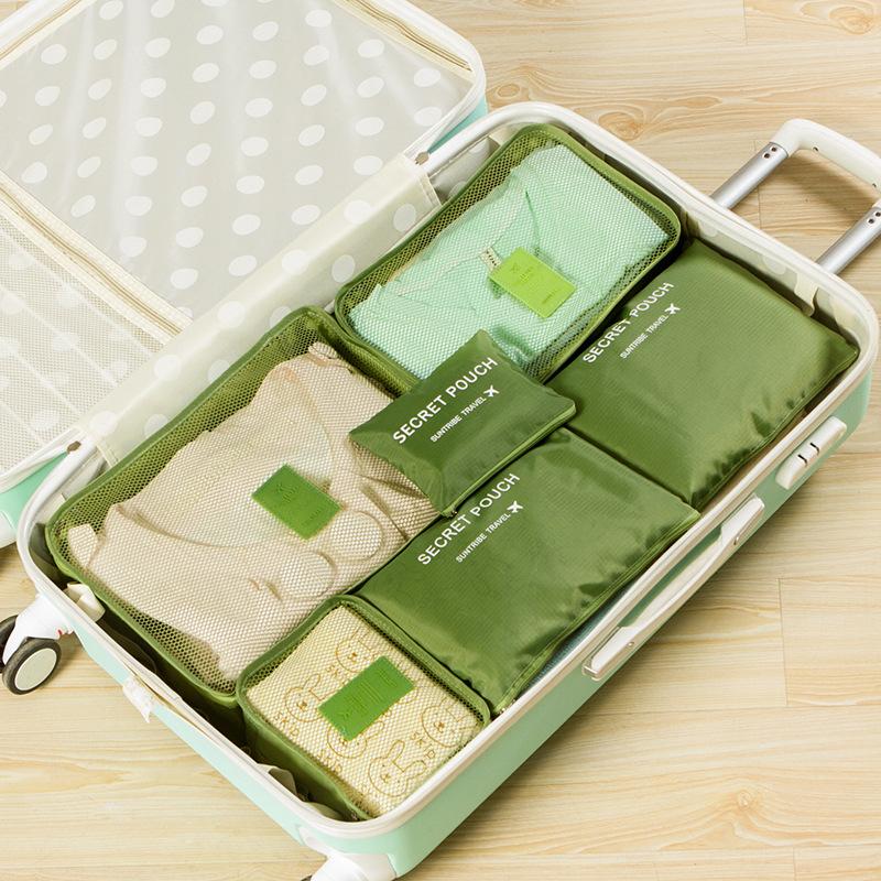 6 Teile/satz Reise Koffer Organizer Taschen Gepäck Verpackung Würfel für Reise Organizer Lagerung Schuh Kleidung Gepäck Organizer Taschen 6Pcs/Set grün