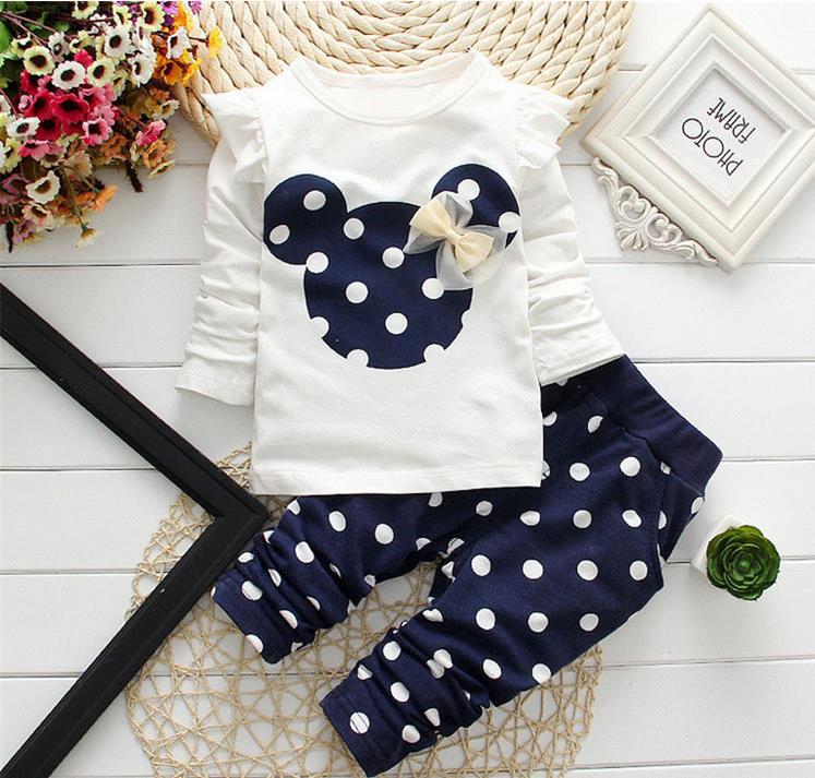 Polka Dot Baumwolle Baby Mädchen Sportkleidung Sets T-Shirt Hosen 2-teilige Outfits Anzüge 12M