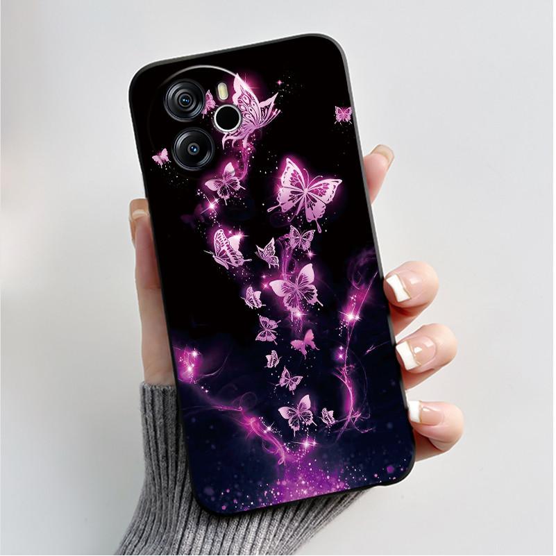 Für Oscal Tiger 12 13 Hülle Mode Schmetterling Blume Schwarz Weiches Silikon Handyhülle für Blackview Oscal Tiger12 Tiger13 Abdeckung Oscal Tiger 12