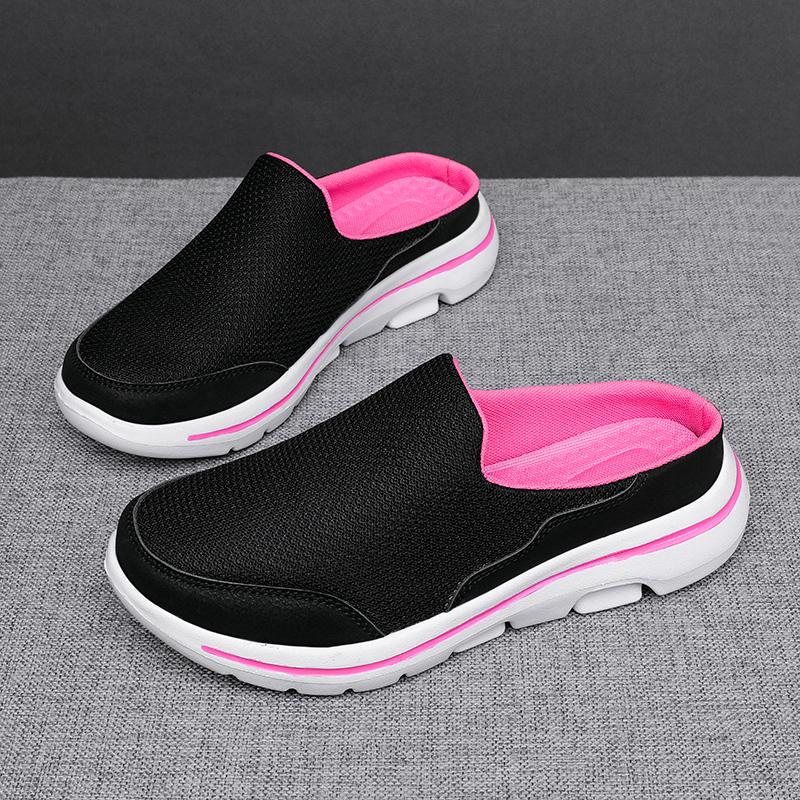 Herren/Damen-Innenhausschuhe, Herren-Halbhausschuhe, Sommer-Mesh-Meterware, atmungsaktive Herren-Hausschuhe in Schwarz 36 schwarz/rose rot