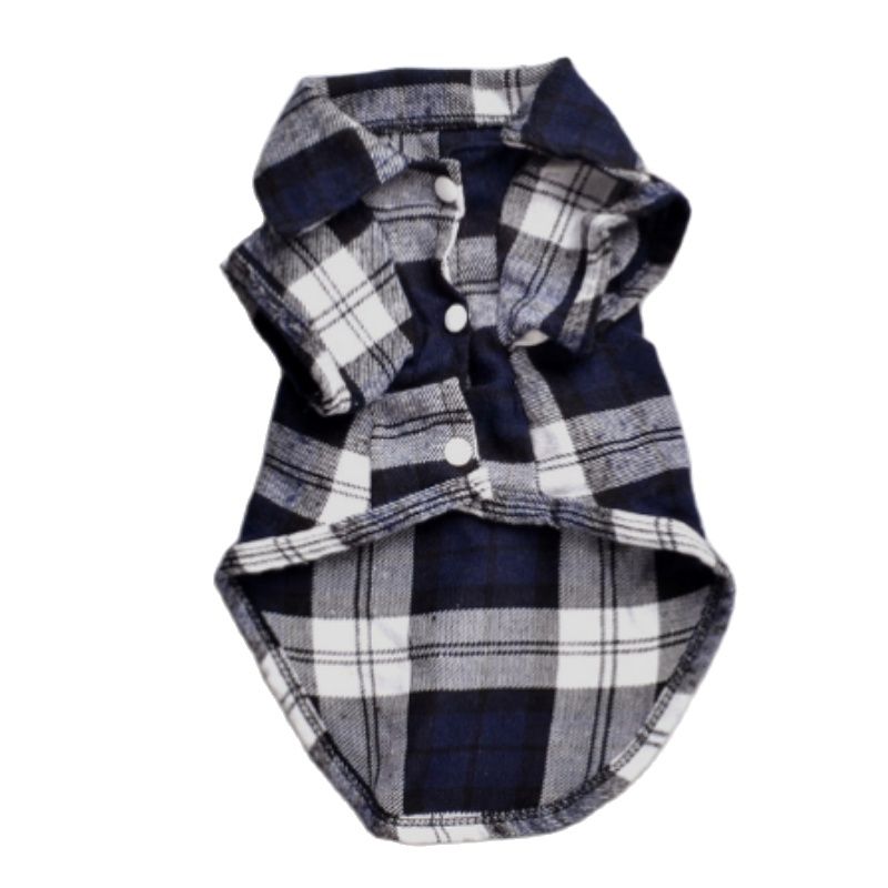 Kleine Hunde-/Katzenkleidung Kariertes Hemd Reversmantel Jacke Kleidung Oberteile Hundezubehör Kleidung für kleine Hunde Hundehemden Britischer Stil XL blau