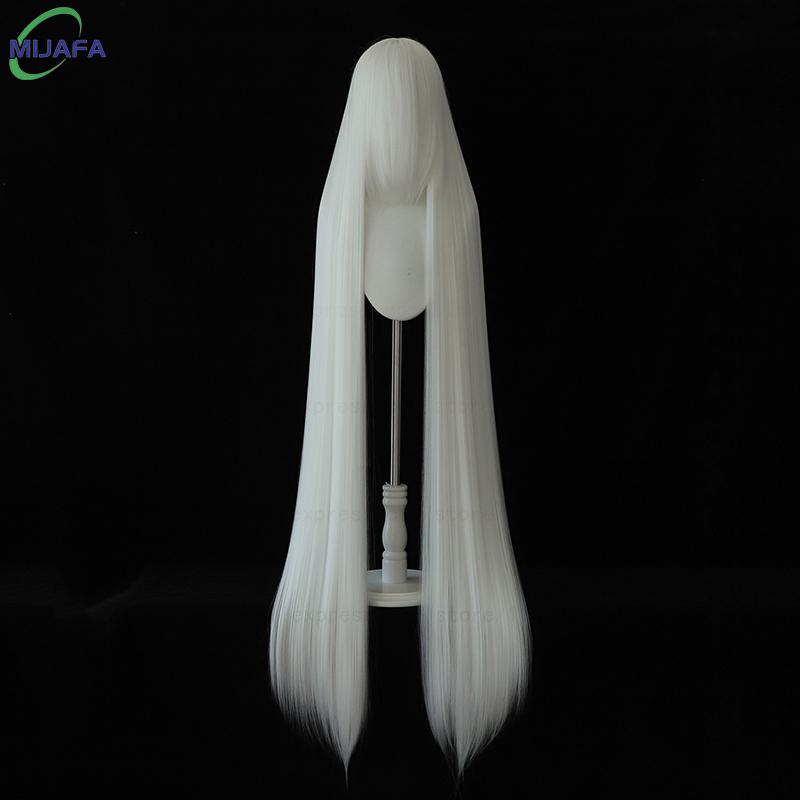 700g Hohe Qualität 59 150cm Lang Gerade Cosplay Perücke Mit Pony Blond Braun Rot Grün Blau Hitzebeständige Haarfarben Anime Perücken schneeweiße