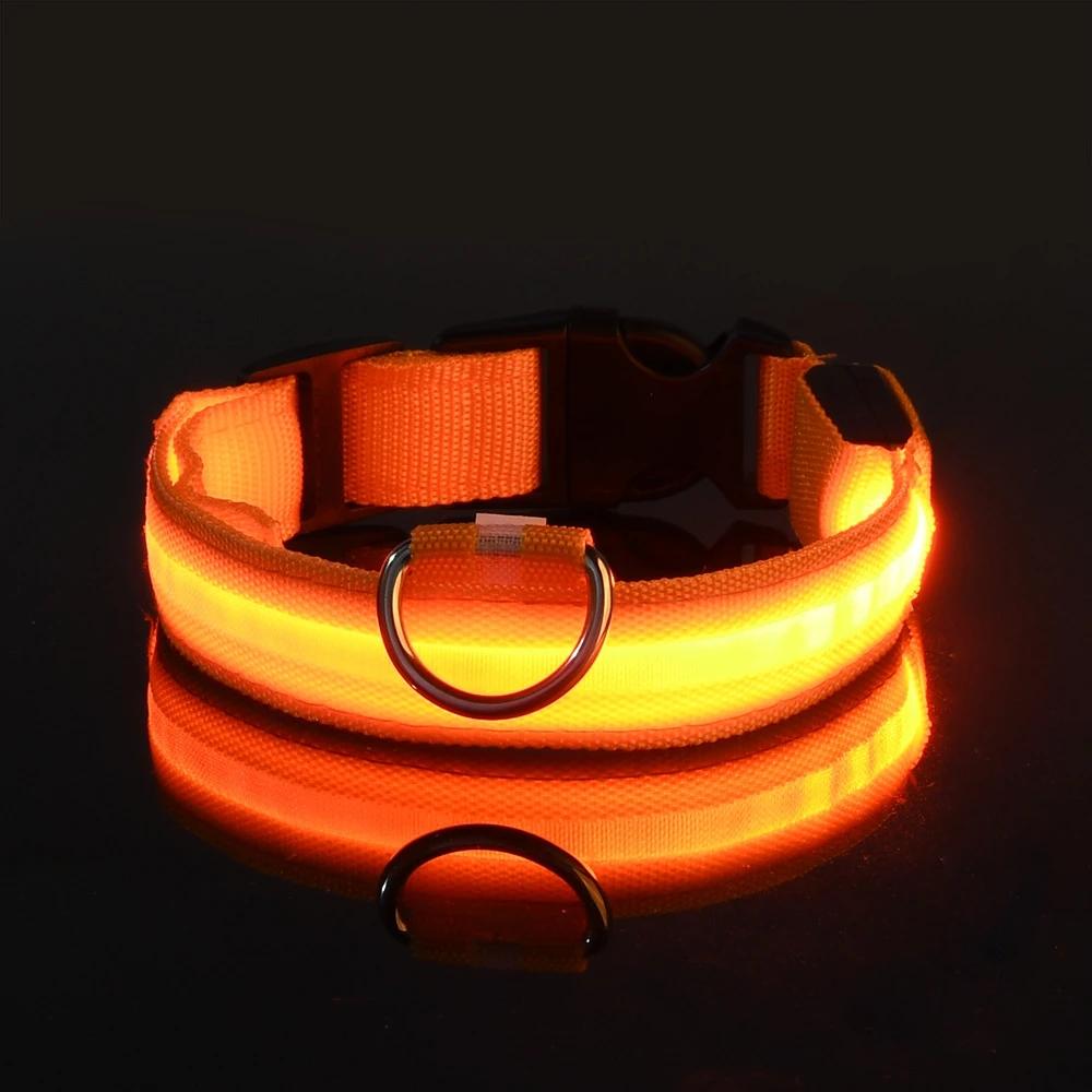 Hundehalsband aus Nylon, LED-Nachtsicherheit, blinkend, leuchtet im Dunkeln, Haustier-Hundeleine, leuchtendes fluoreszierendes Hundezubehör, Halsband L orange