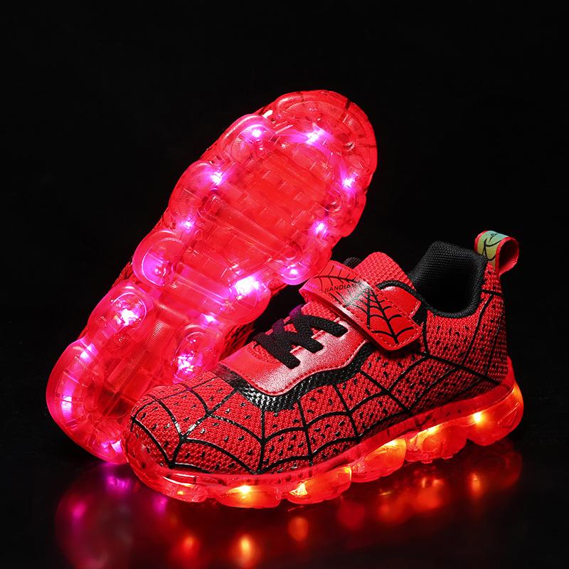 Kinder Leuchtende Glühende Sneaker Mädchen Rollschuh Lichtschuhe Neue Mode Kinder Mädchen USB-Aufladung LED Schuhe Jungen Atmungsaktiv 27 red
