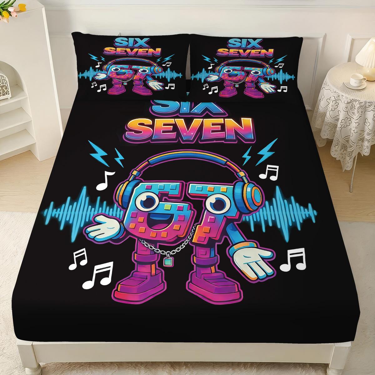 Lustige 67 Graffiti Stil Spannbettlaken 67 Element Spielcontroller Spannbettlaken Strapazierfähiges Bettlaken Dekor Geburtstagsgeschenk 90x190x30cm-2pcs