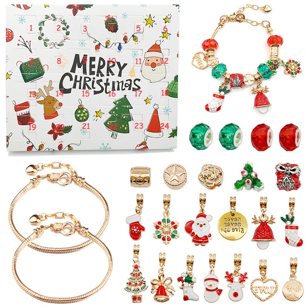 Aoresac Weihnachten Adventskalender Armbänder Mädchen 24 Tage Weihnachten Countdown Kalender Blind Box DIY gold