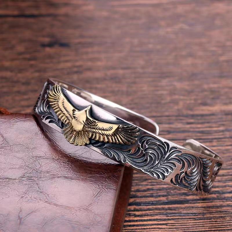 Punk Goldfarbe Adler Tierprint Manschettenarmband Herren Manschettenarmbänder Männlicher Charme Rock Motorradfahrer Schmuck