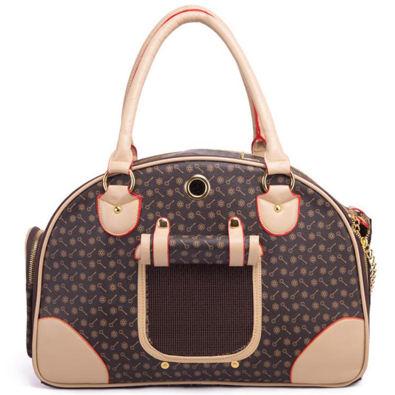 SBSGV Mode Hunde Trage PU Leder Hunde Handtasche Hunde Geldbörse Katze Tragetasche Haustier Katze Hund Wander Tasche, Braun, Groß L braun