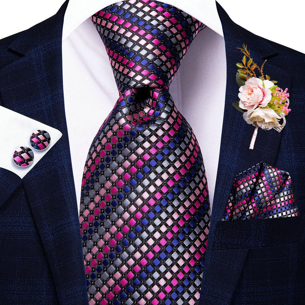 Hi-Tie Seidenkrawatte Bräutigam Anzug Corsage Krawatte Einstecktuch Manschettenknöpfe Set für Hochzeit N-3357