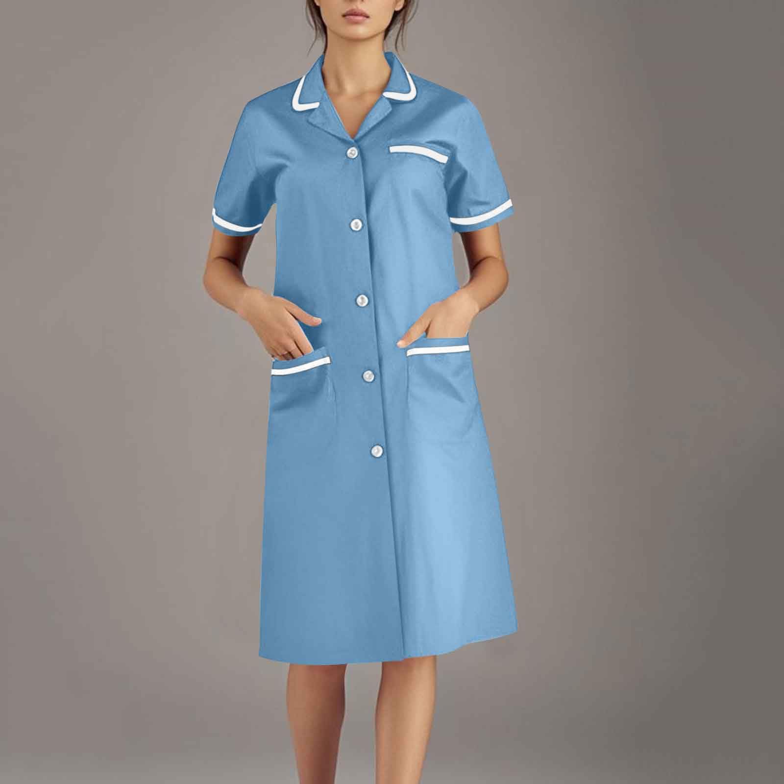 Modische Arbeitskleidung für Damen: Freizeitkleid mit kurzen Ärmeln XL hellblaue