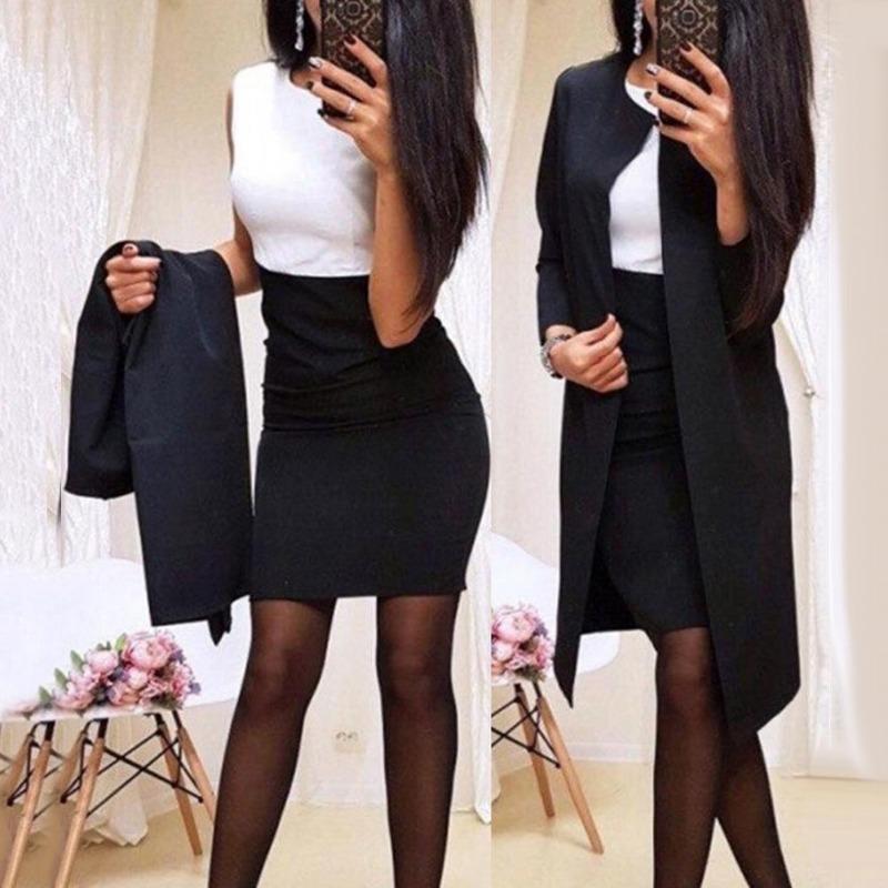 Büro Damen Professionelle frauen Kleid Anzug Winter Neue Temperament Schlank Einfarbig Taille Lange Kleine Anzug Top S schwarz