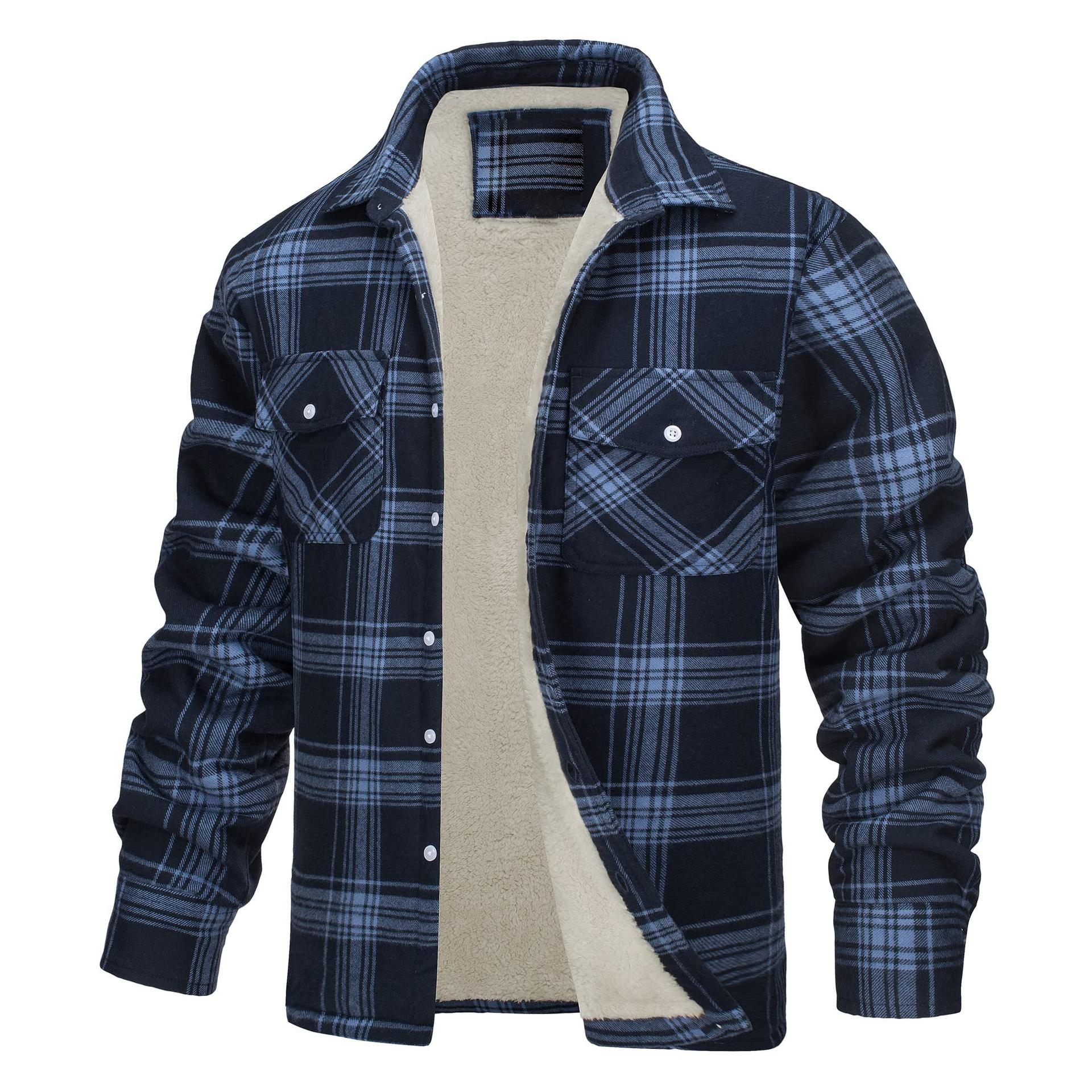 Herrenjacke Langarm Revers Plaid Dickes Hemd Herrenjacke XS blau