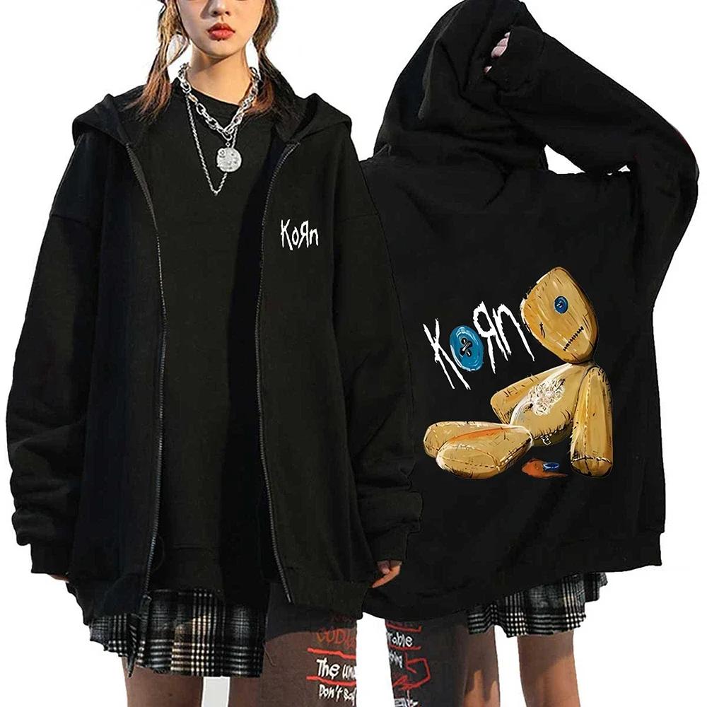 Korn Rock Hoodies WELTTURNÉE Reißverschluss-Sweatshirts Korn Rock Metal Zip-Up Jacken Fleece Übergroße Jacken Mäntel Hip Hop Streetwear 3XL schwarz