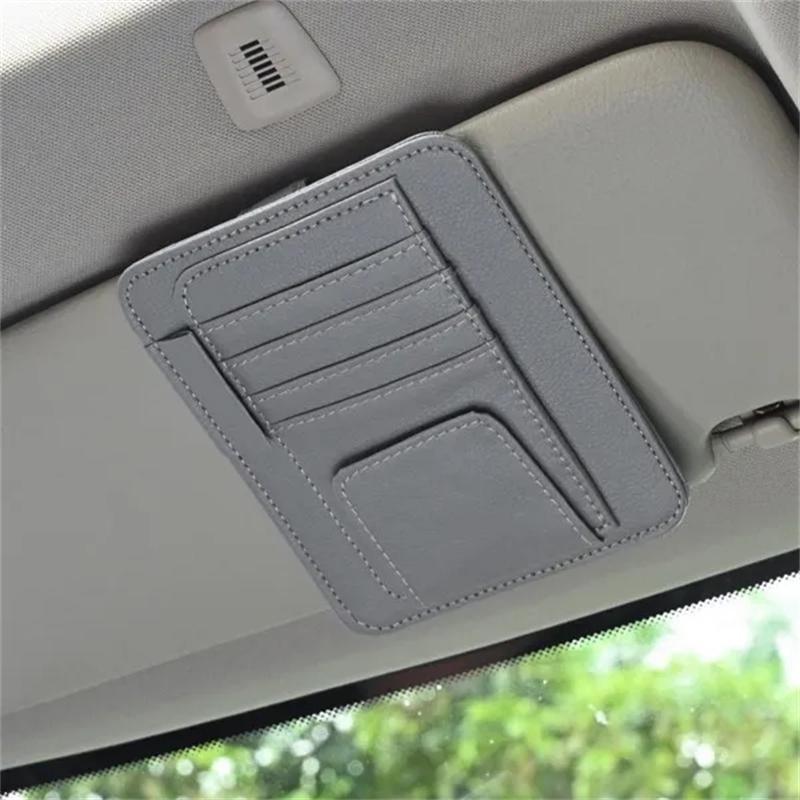 1 Stück im Auto Brillen-Multi-Taschen-Clip-Halter Aufbewahrungskarte PU-Leder Holde Taschen Sonnenschirm Tasche Autos Aufbewahrung 12.5*15.5cm grau