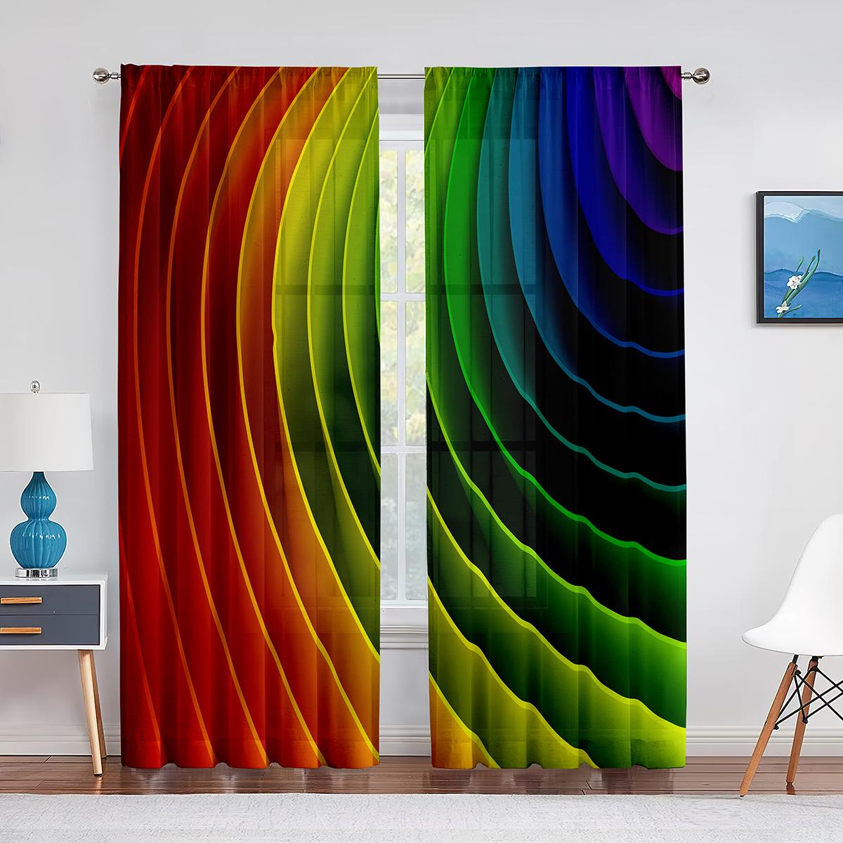Regenbogen-Fantasie, allmähliche Veränderung, Kunst, Tüll in transparenten Vorhängen für Wohnzimmer, Schlafzimmer, Küche, Dekorbehandlung, Chiffon-Vorhang, Jalousie 1 PCS W100XH250cm&Rod Pocket