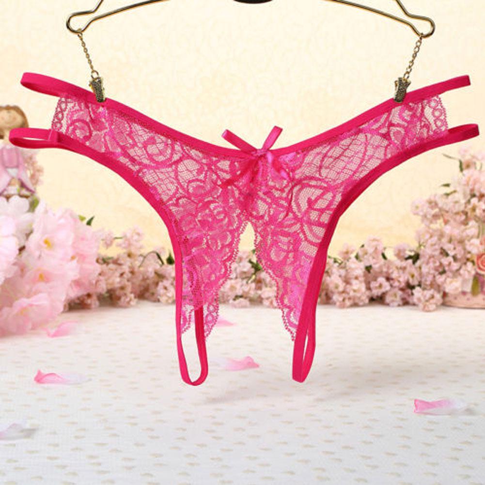 TBH Spitzenhöschen Ouvert Unterwäsche Tangas Damen G-String Blumenschleife Slips rose rot