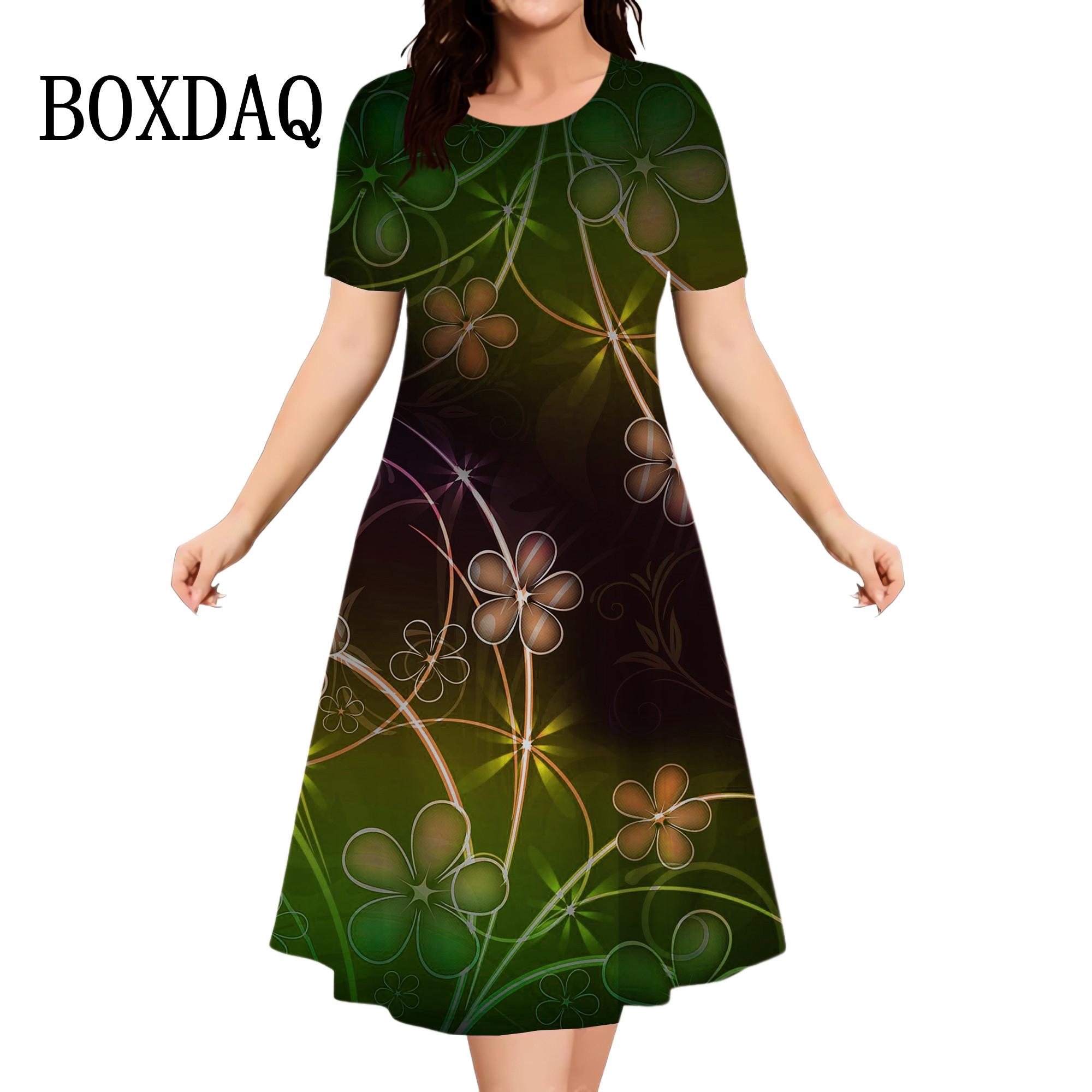 Sommer Neue Kleider Mode Street Rundhals Kurzarmkleid Damen Lässig 3D-Druck Locker Übergröße Kleider 6XL black